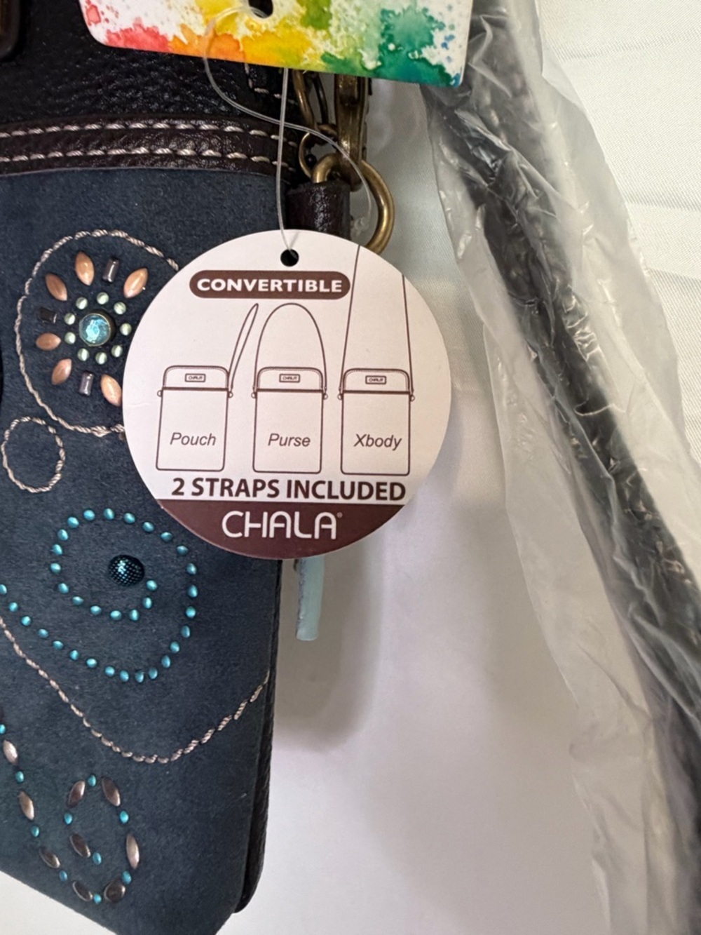 Chala Black Crossbody Phone Bag with Turquoise Embellishments​ - Picture 7 of 10
